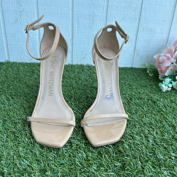 Stuart Weitzman Nudistcurve Patent adobe Nude color Ankle strap sandal size 7.5 - Picture 15 of 16